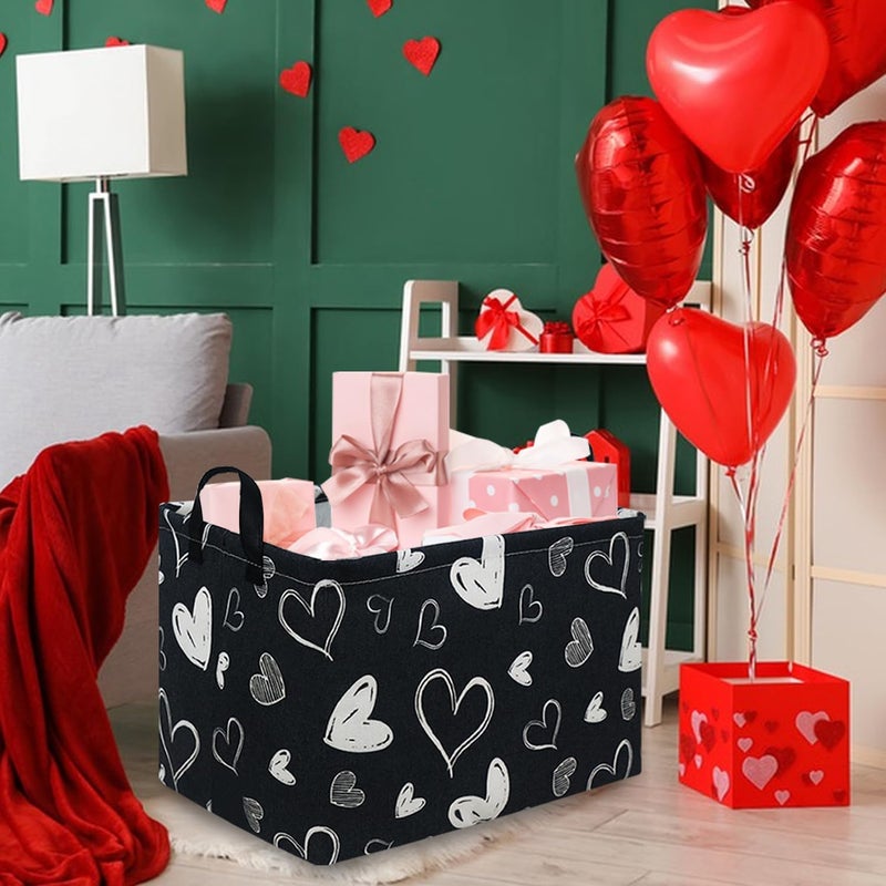 FXOCSHE Rectangular Black Gift Basket,nursery laundry basket,girls gift basket,kids toy storage Bin, Love Heart Room Decor for Home,Shelf Baskets(Black Love) - Image 5